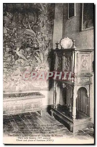 Cartes postales Chenonceaux I et L le Chateau Cabine vert de Catherine de Midicis Tapisserrie XV siecle Cloitre