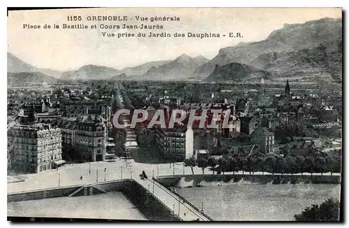 Cartes postales Grenoble vue generale place de la Bastille et cours Jean Jaures vue prise du Jardin des Dauphins