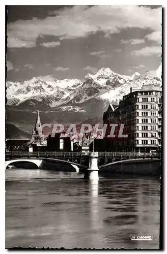 Cartes postales Grenoble Isere pont de la Porte de France Eglise Saint Andre Massif de Belledonne