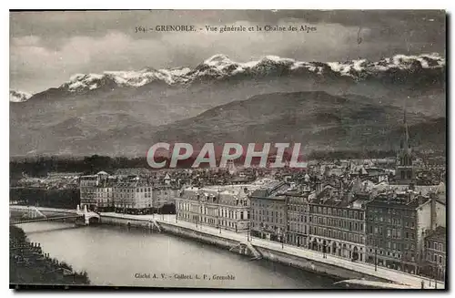 Cartes postales Grenoble vue generale et la chaine des Alpes