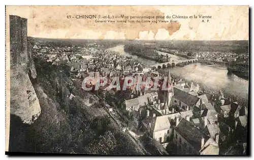 Cartes postales Chinon I et L Vue panoramique prise du Chateau et la Vienne