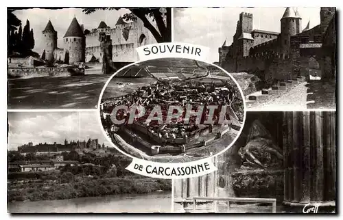 Cartes postales Souvenir de Carcassonne Entree de la Cite Montee de la Porte d'aude La Pieta Vue aerienne