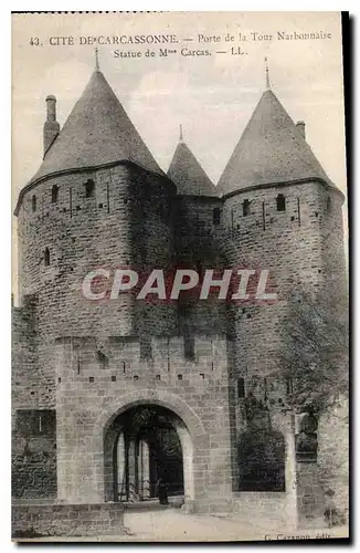 Ansichtskarte AK Cite de Carcassonne Porte de la Tour Narbonnaise Statue de Mme Caecas