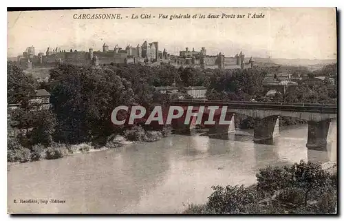 Cartes postales Carcassonne la Cite vue generale et les deux Ponts sur l'Aude
