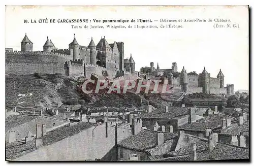 Cartes postales La Cite de Carcassonne vue panoramique de l'Ouest Defenses et avant Port du Chateau Tours de Jus
