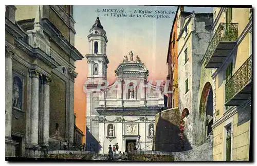 Cartes postales Menton l'Eglise St Michel et l'Eglise de la Conception