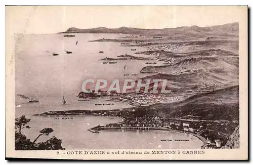 Cartes postales Cote d'Azur a vol d'oiseau de Menton a Cannes