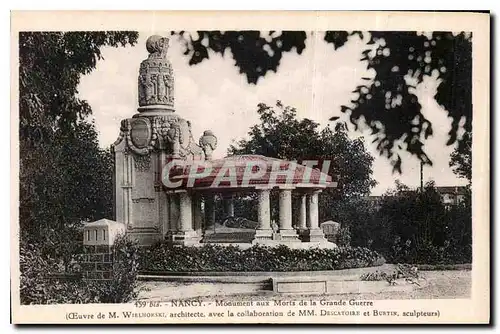 Cartes postales Nancy monument aux Morts de la Grande Guerre