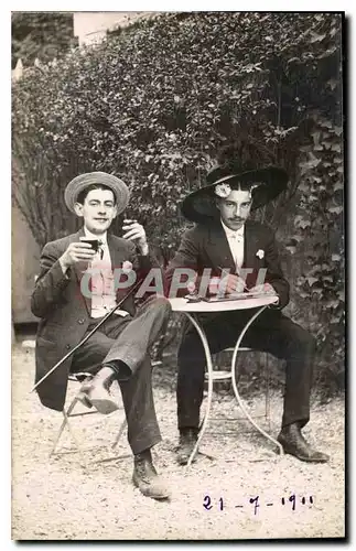 CARTE PHOTO Hommes pipe