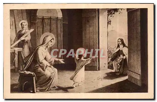 Cartes postales Ste Therese de l'Enfant Jesus fetant des fleurs sous les pas de l'Enfant Jesus