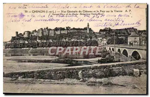 Cartes postales Chinon I et L vue generale du Chateau et le Pont sur la Vienne