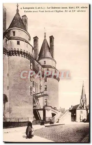 Ansichtskarte AK Langeais I et L le Chateau mon hist XV siecle entree avec Pont levis et l'Eglise XI et XV siecle