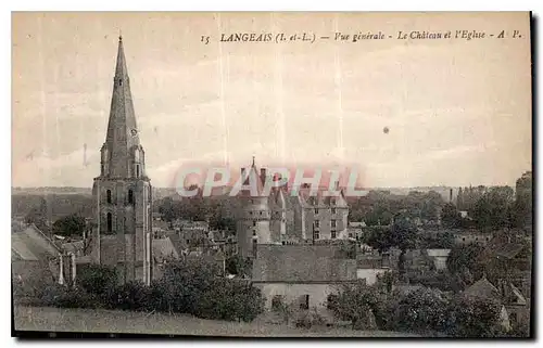 Cartes postales Langeais I et L vue generale le Chateau et l'Eglise