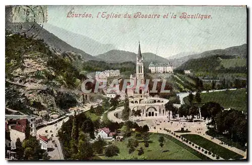 Ansichtskarte AK Lourdes l'Eglise du Rosaire et la Basilique