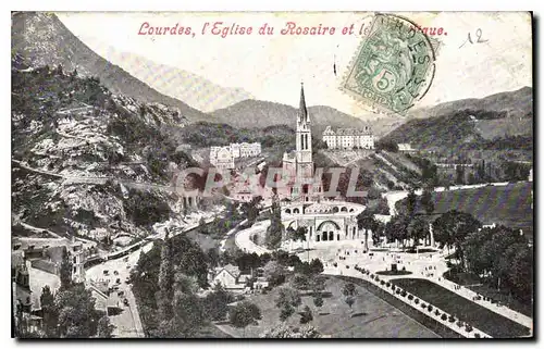 Ansichtskarte AK Lourdes l'Eglise du Rosaire et la Basilique