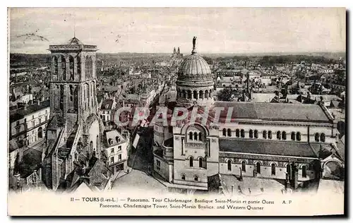 Cartes postales Tours I et L Panorama Tour Charlemagne Basilique Saint martin et Partie Ouest