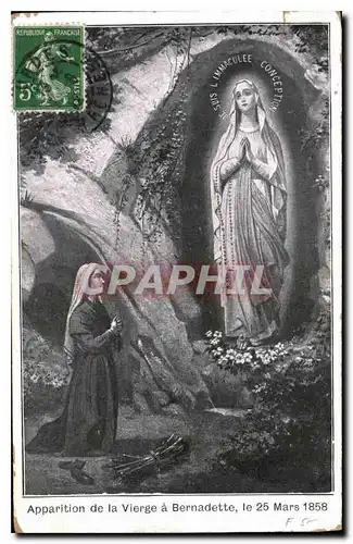 Cartes postales Apparition de la Vierge a Bernadette le 25 Mars 1858