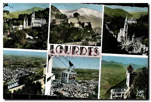 Ansichtskarte AK Souvenir de Lourdes La Basilique et les Montagnes Le Chateau Fort Musee Pyreneen La Basilique vu