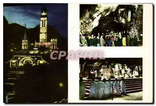 Cartes postales Lourdes La Basilique de nuit La Grotte Basilique Souterraine