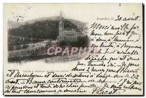 Cartes postales Lourdes Vue de la Basilique de cote avec Piscine Carte 1900