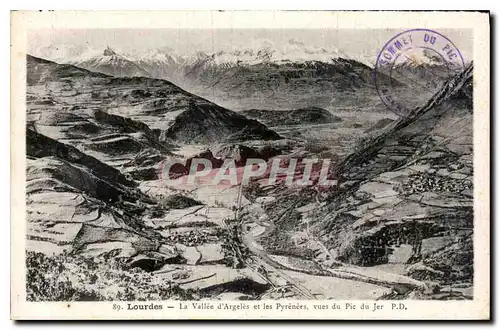 Cartes postales Lourdes La Vallee d'Argeles et les Pyrenees vues du Pic du Jer