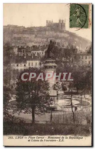 Cartes postales Lyon Place Carnot Monument de la republique et Coteau de Fourviere