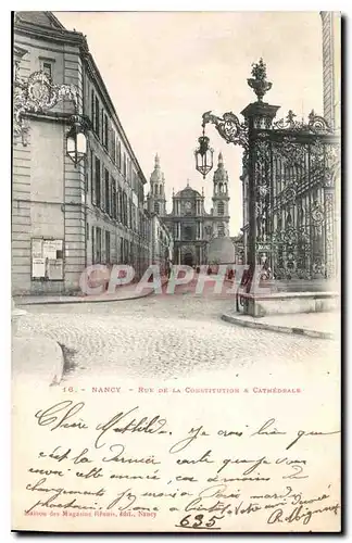 Cartes postales Nancy rue de la Constitution et Cathedrale