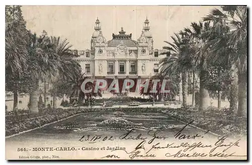 Cartes postales Monte Carlo Casino et Jardins