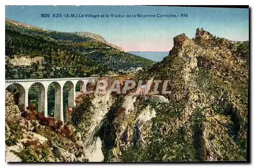 Cartes postales Eze A M le Village et le Viaduc de la Moyenne Corniche