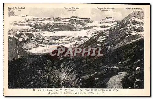 Cartes postales Gavarnie Htes Pyrenees les gradins du Cirque et la neige a gauche la Cascade