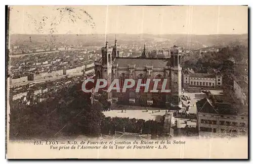 Cartes postales Lyon N D de Fourviere et jonction du Rhone et de la Saone Vue prise de l'Ascenseur de la Tour de