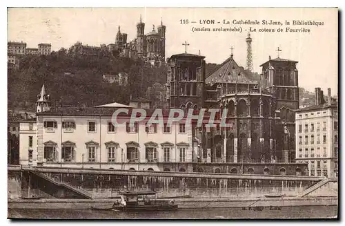 Cartes postales Lyon La Cathedrale St Jean la Bibliotheque ancien archeveche Le coteau de Fourviere