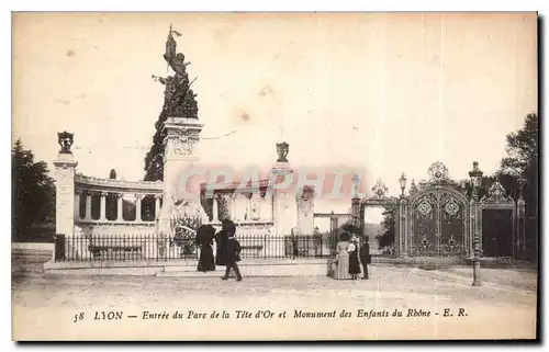 Cartes postales Lyon Entree du Parc de la Tete d'Or et Monument des Enfants du Rhone