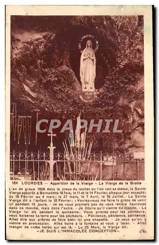 Cartes postales Lourdes Apparation de la Vierge La Vierge de la Grotte