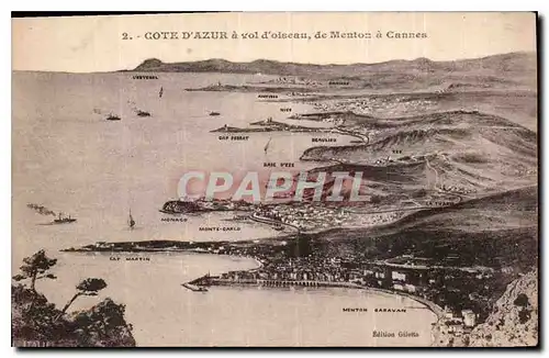 Cartes postales Cote d'Azur a vol d'oiseau de Menton a Cannes