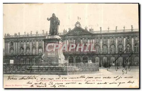 Cartes postales Nancy Statue et Place Stanislas Hotel de Ville