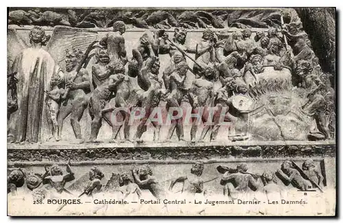 Cartes postales Bourges Cathedrale Portail Central Le Jugement Dernier Les Damnes Diable