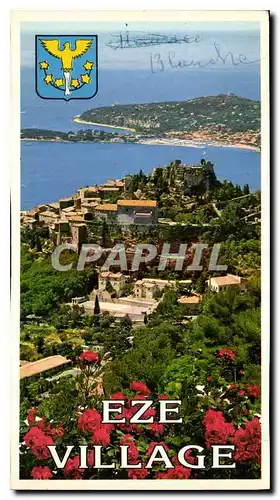 Moderne Karte Eze Village Vue generale au fond le Cap Ferrat