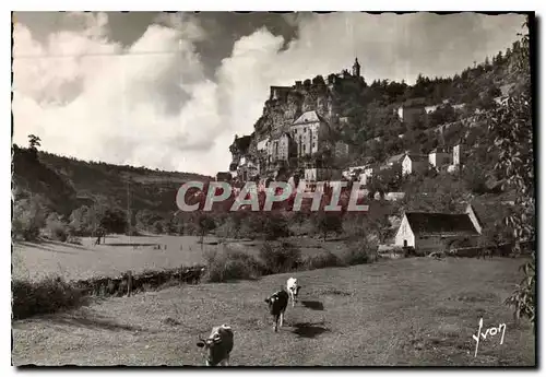 Moderne Karte Rocamadour Lot Vue generale Vaches