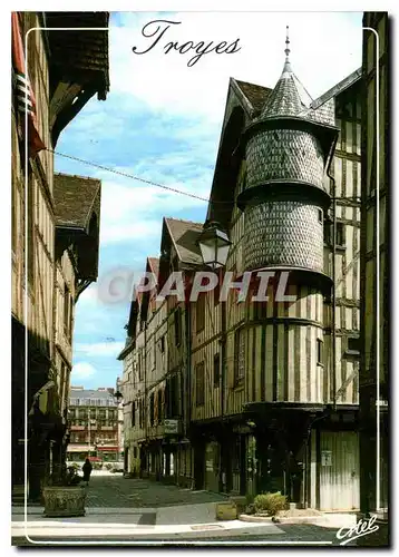 Moderne Karte Troyes Aube Capitale de la Champagne Rue Champeaux Vieilles maisons Champenoises et la tourelle