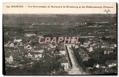 Cartes postales Bourges Vue panoramique de Boulevard de Strasbourg et des Establissements Militaires