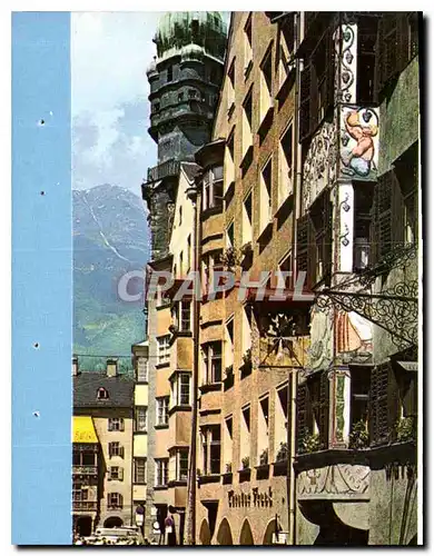 Moderne Karte Olympiastadt Innsbruck Tirol Altstadt mit Satdtturm und Goldenes Dachl