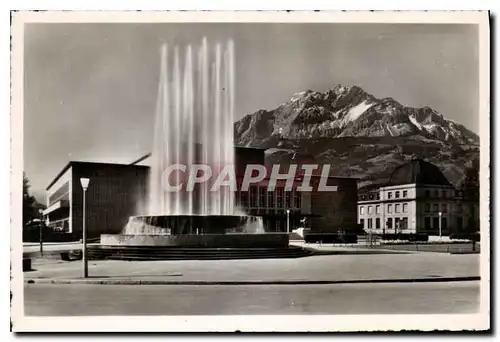 Moderne Karte Lucerne Art Gallery and Congress hall with Wagenbach Fountain