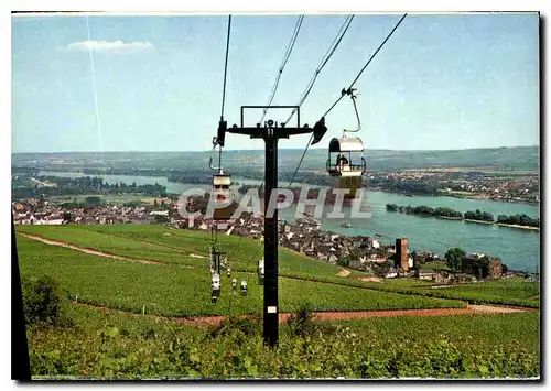 Cartes postales moderne Rudesheim funiculaire avec vue la ville et le Rhin