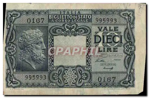 Cartes postales Italia Biglietto di stato a Corso Legale Vale Dieci Lire