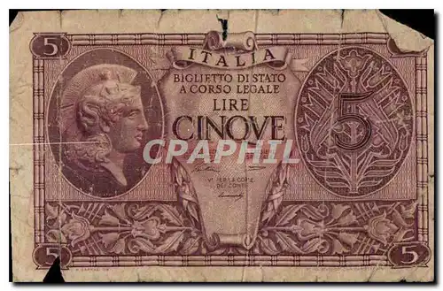 Cartes postales Italia Biglietto di stato a Corso Legale Lire Cinqve