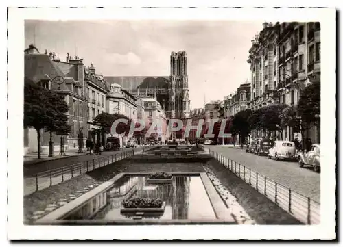 Cartes postales moderne Reims Le Cours J B Langlet et la Cathedrale