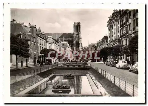 Moderne Karte Reims Le Cours J B Langlet et la Cathedrale