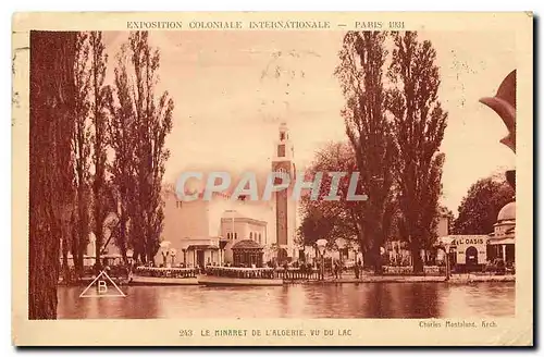 Cartes postales Exposition coloniale internationale Paris 1931 le Minaret de L'Algerie vu du Lac