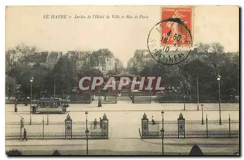 Cartes postales Le Havre Jardin de l'Hotel de Ville et Rue de Paris Tramway